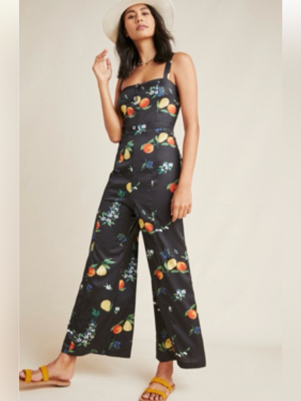 Anthropologie Capulet Fruit-Print Satin Slip Jumpsuit- Women
